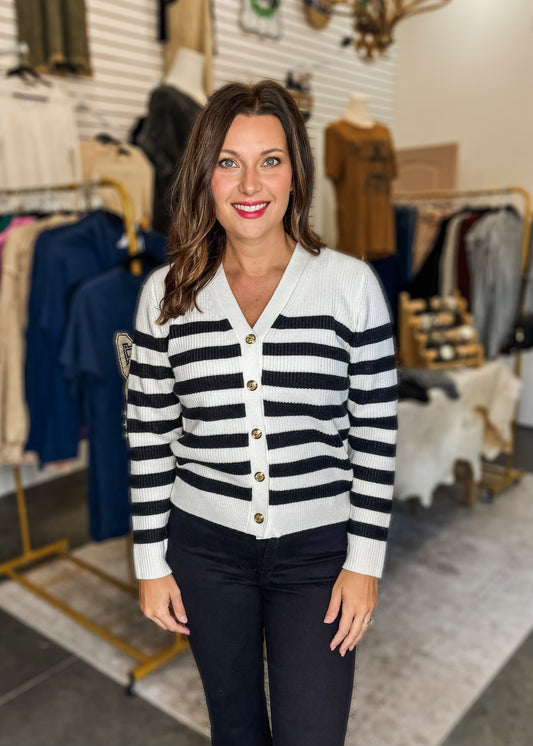 Black/Ivory Gold Button Cardigan